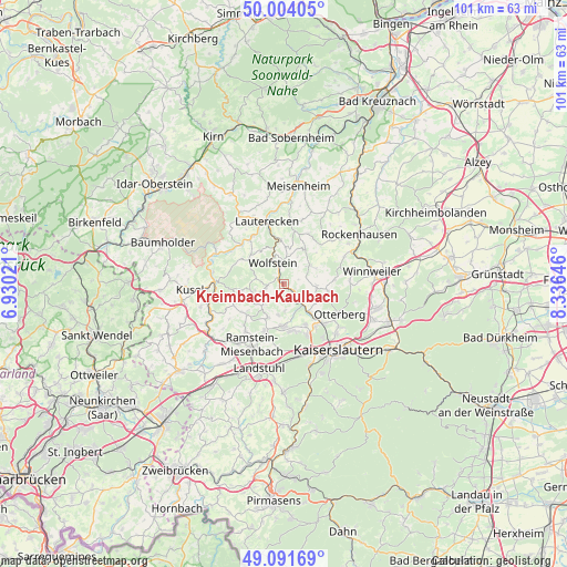 Kreimbach-Kaulbach on map