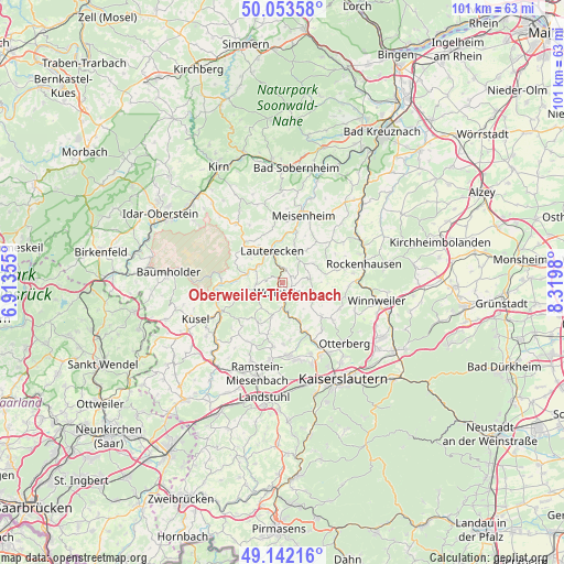 Oberweiler-Tiefenbach on map