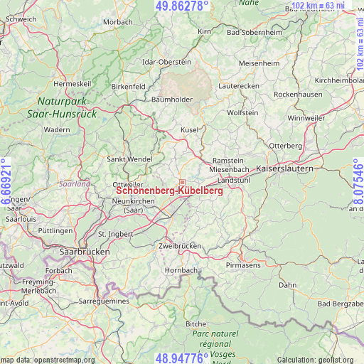 Schönenberg-Kübelberg on map