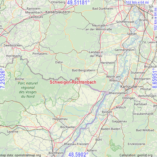 Schweigen-Rechtenbach on map