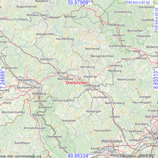 Dreikirchen on map