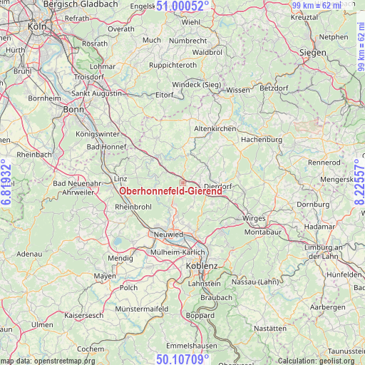 Oberhonnefeld-Gierend on map