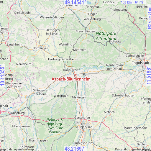 Asbach-Bäumenheim on map