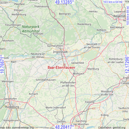 Baar-Ebenhausen on map