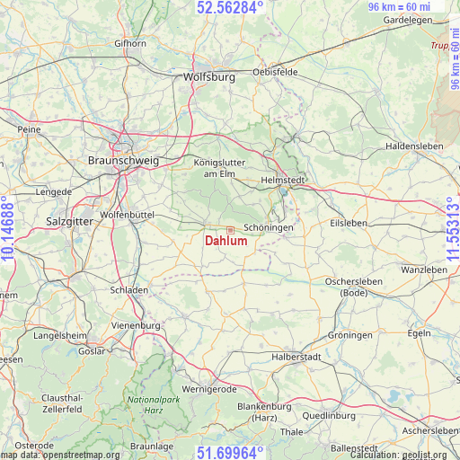 Dahlum on map