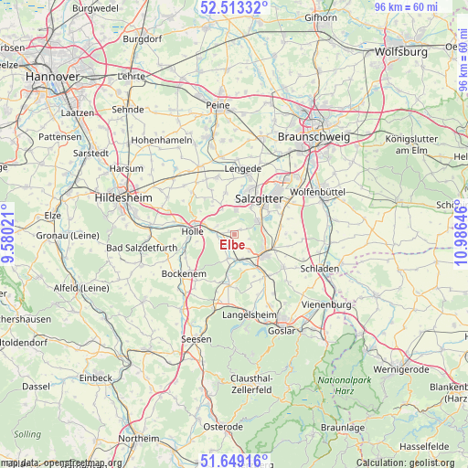 Elbe on map