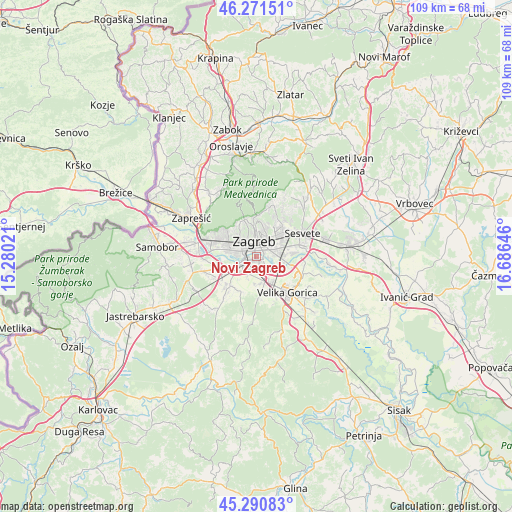 Novi Zagreb on map
