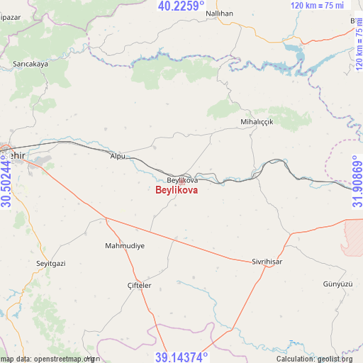 Beylikova on map