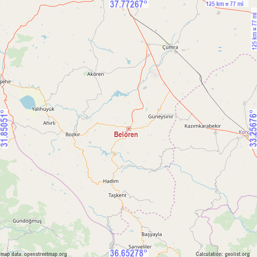 Belören on map