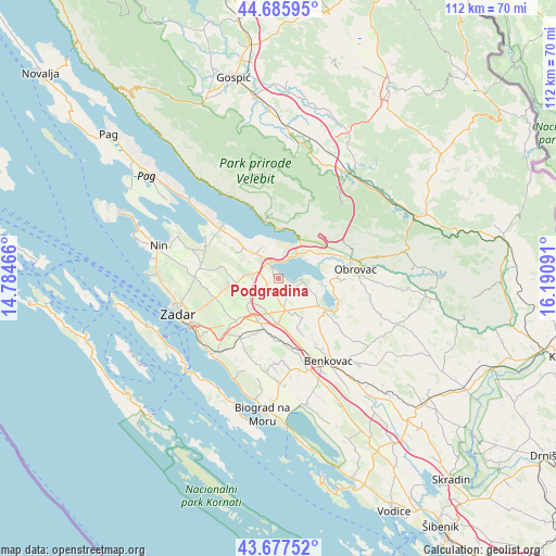 Podgradina on map