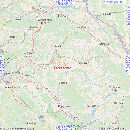 Farkaševac on map