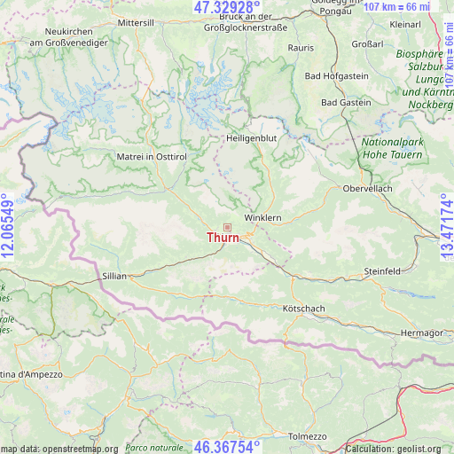 Thurn on map
