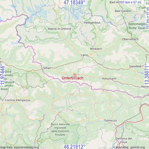 Untertilliach on map