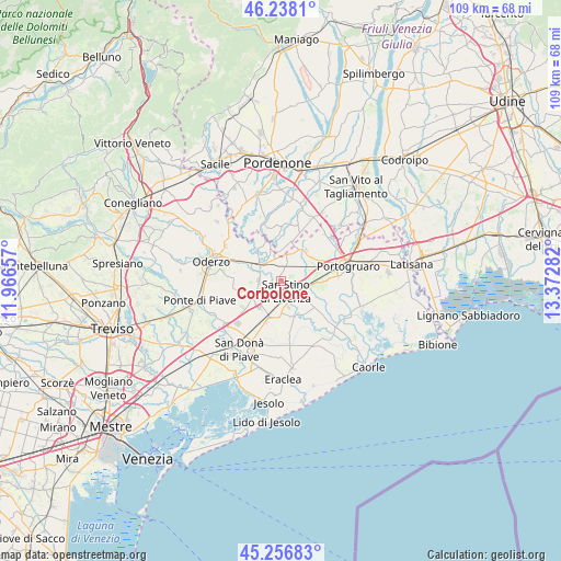 Corbolone on map