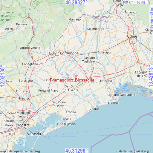 Pramaggiore Blessaglia on map