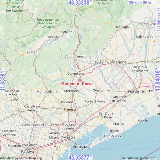 Mareno di Piave on map
