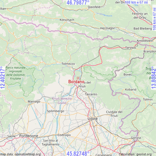 Bordano on map