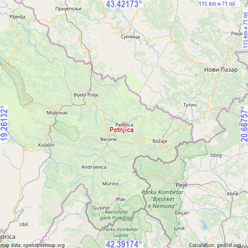 Petnjica on map