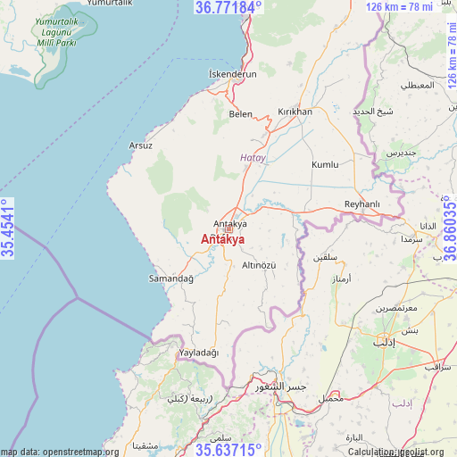 Antakya on map