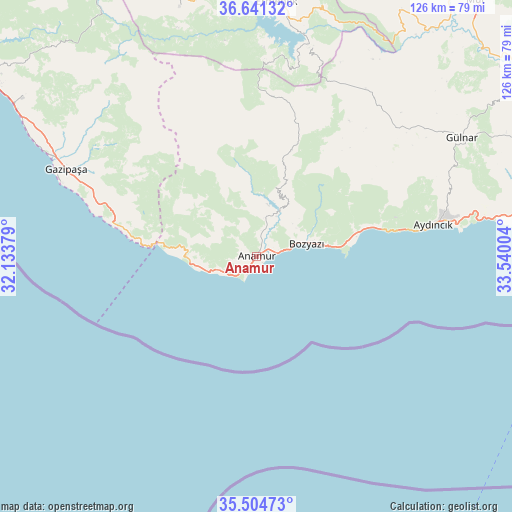 Anamur on map