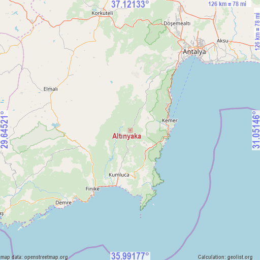 Altınyaka on map