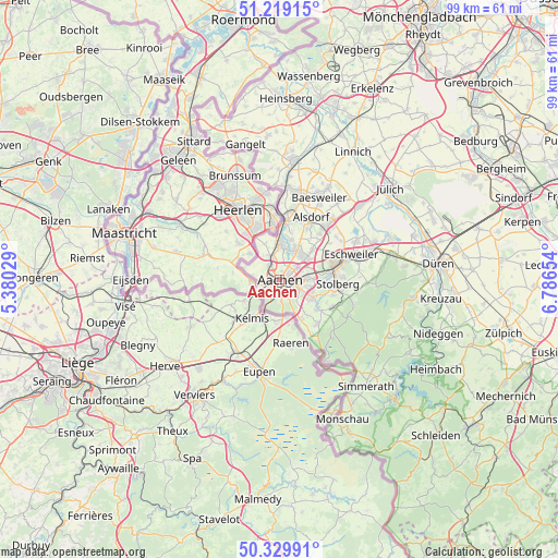 Aachen on map