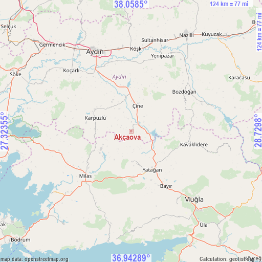 Akçaova on map