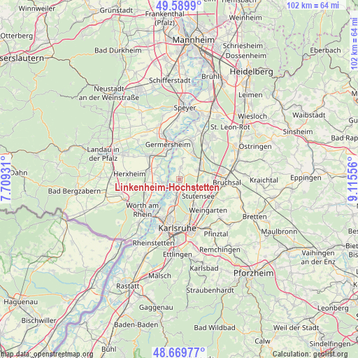 Linkenheim-Hochstetten on map