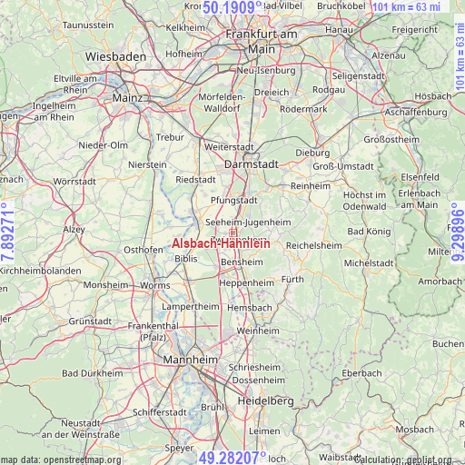 Alsbach-Hähnlein on map