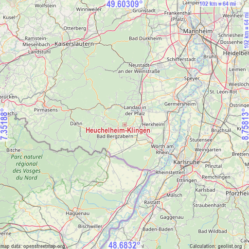 Heuchelheim-Klingen on map