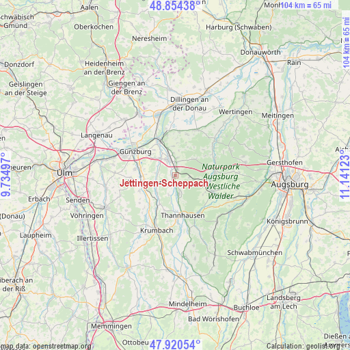 Jettingen-Scheppach on map