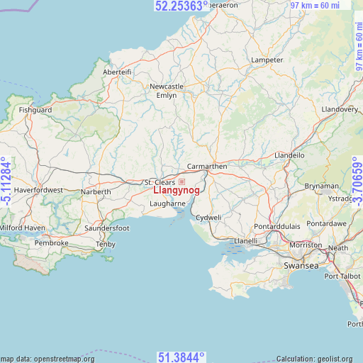 Llangynog on map
