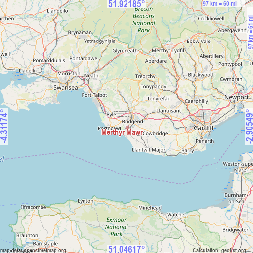 Merthyr Mawr on map