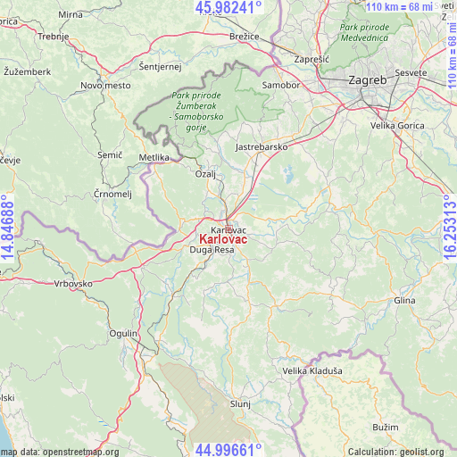 Karlovac on map