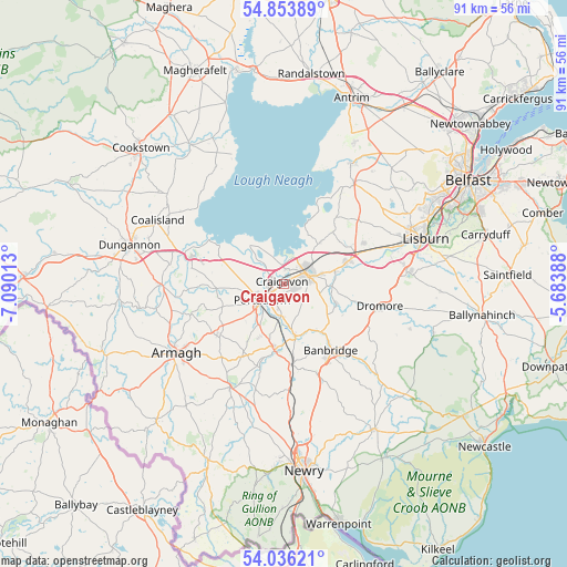 Craigavon on map