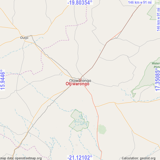 Otjiwarongo on map
