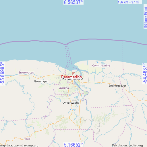 Paramaribo on map