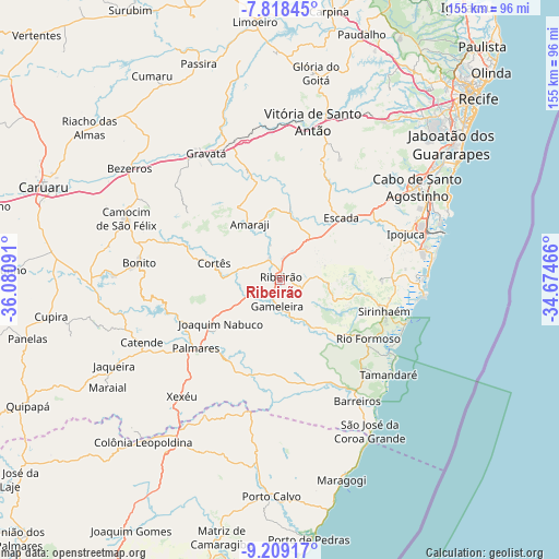 Ribeirão on map