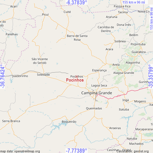 Pocinhos on map