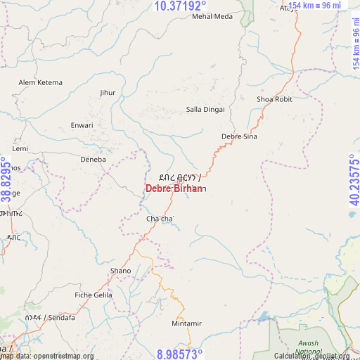 Debre Birhan on map