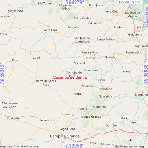 Cacimba de Dentro on map