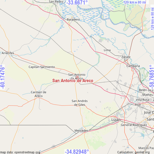 San Antonio de Areco on map