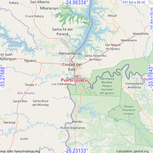 Puerto Iguazú on map