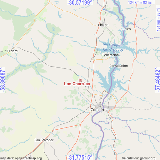 Los Charrúas on map