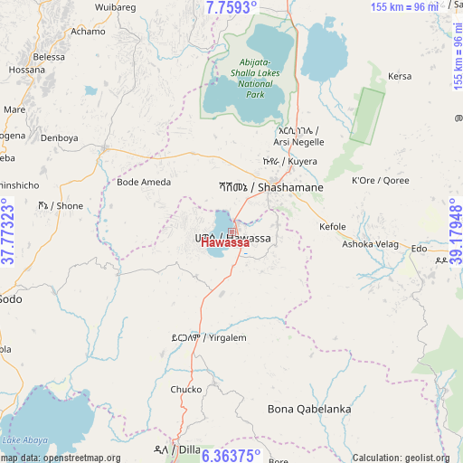 Hawassa on map