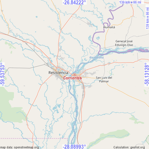 Corrientes on map