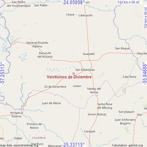 Veinticinco de Diciembre on map