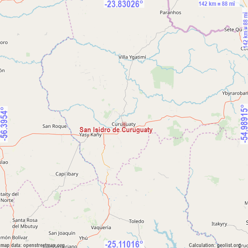 San Isidro de Curuguaty on map