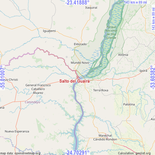 Salto del Guairá on map