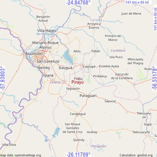 Pirayú on map
